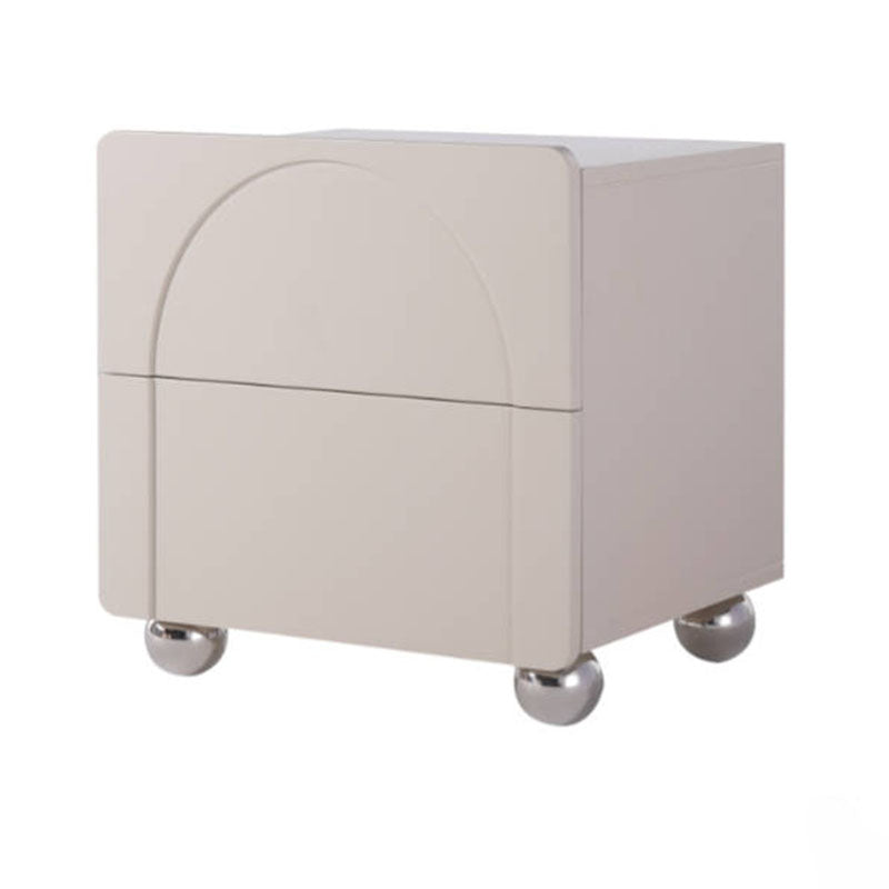 Contemporary Creative 2 Drawers Nightstand - Curved Front Stainless Steel Ball Legs Bedside Table For Bedroom