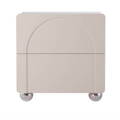 Contemporary Creative 2 Drawers Nightstand - Curved Front Stainless Steel Ball Legs Bedside Table For Bedroom