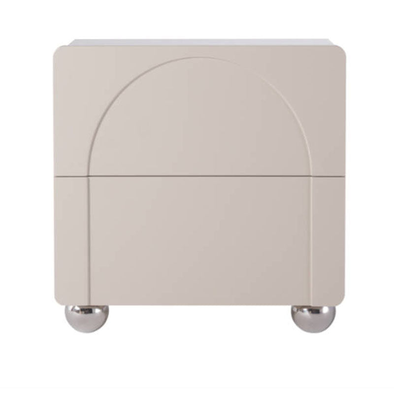 Contemporary Creative 2 Drawers Nightstand - Curved Front Stainless Steel Ball Legs Bedside Table For Bedroom