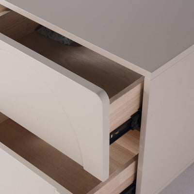 Contemporary Creative 2 Drawers Nightstand - Curved Front Stainless Steel Ball Legs Bedside Table For Bedroom