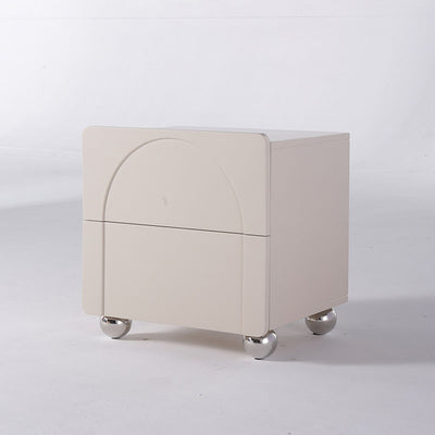 Contemporary Creative 2 Drawers Nightstand - Curved Front Stainless Steel Ball Legs Bedside Table For Bedroom