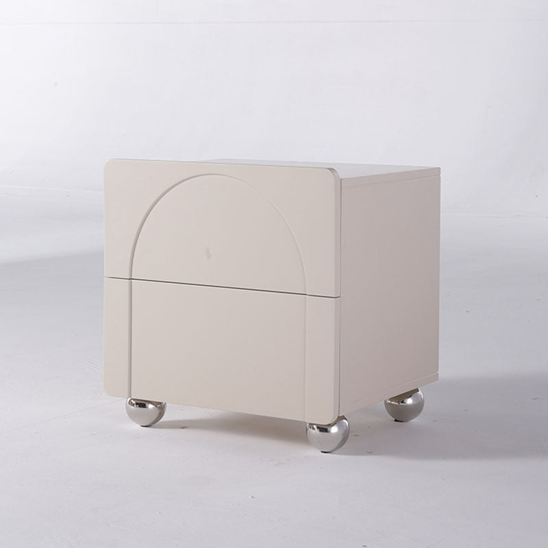 Contemporary Creative 2 Drawers Nightstand - Curved Front Stainless Steel Ball Legs Bedside Table For Bedroom