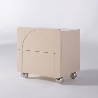 Contemporary Creative 2 Drawers Nightstand - Curved Front Stainless Steel Ball Legs Bedside Table For Bedroom