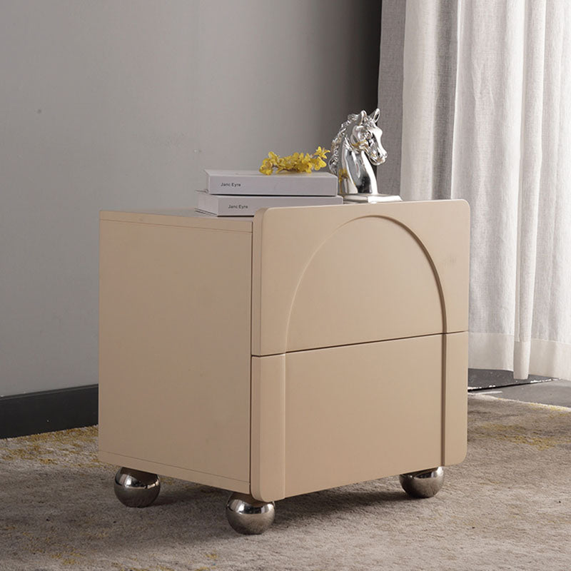 Contemporary Creative 2 Drawers Nightstand - Curved Front Stainless Steel Ball Legs Bedside Table For Bedroom