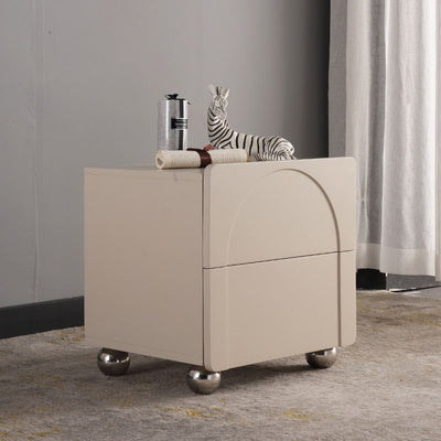 Contemporary Creative 2 Drawers Nightstand - Curved Front Stainless Steel Ball Legs Bedside Table For Bedroom
