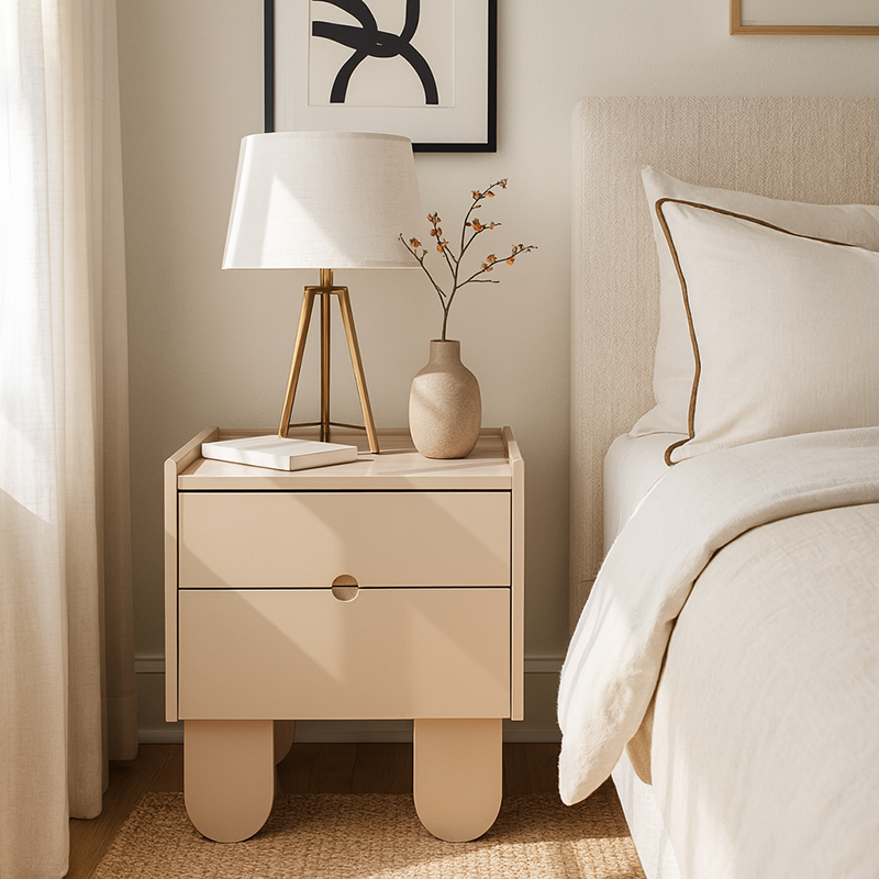Contemporary Creative Semi-Circular Bedside Cabinet - Artistic 2 Drawers Nightstand For Bedroom