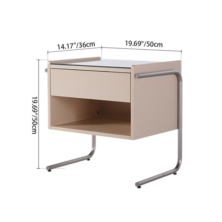 Table de chevet contemporaine en acier inoxydable industriel - table de nuit avec 1 tiroir et étagère ouverte pour chambre à coucher 