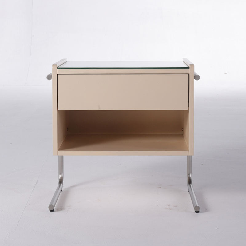 Contemporary Industrial Stainless Steel Bedside Table - 1 Drawer Open Shelf Nightstand For Bedroom