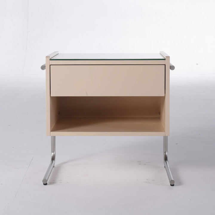 Contemporary Industrial Stainless Steel Bedside Table - 1 Drawer Open Shelf Nightstand For Bedroom