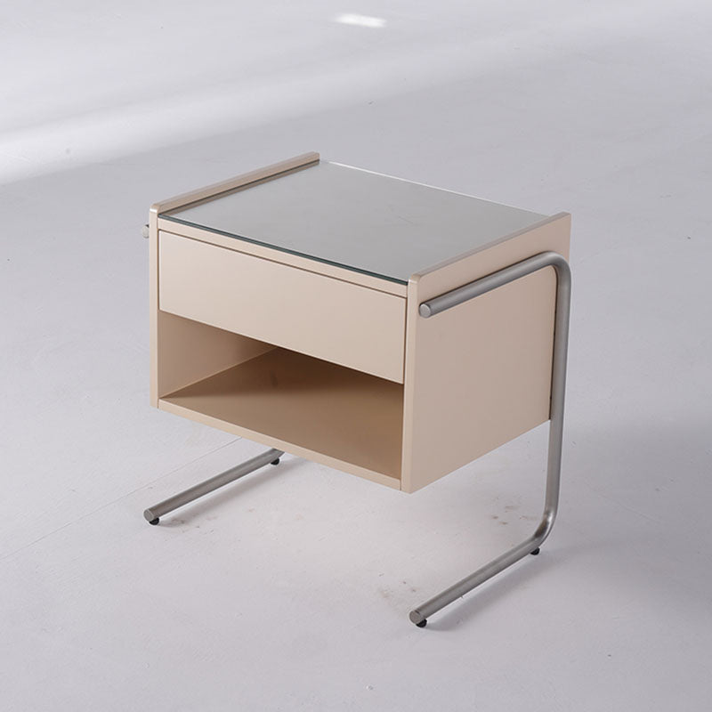 Contemporary Industrial Stainless Steel Bedside Table - 1 Drawer Open Shelf Nightstand For Bedroom