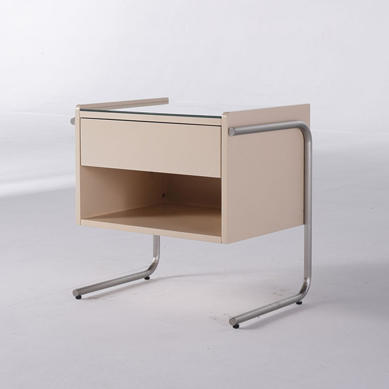 Contemporary Industrial Stainless Steel Bedside Table - 1 Drawer Open Shelf Nightstand For Bedroom
