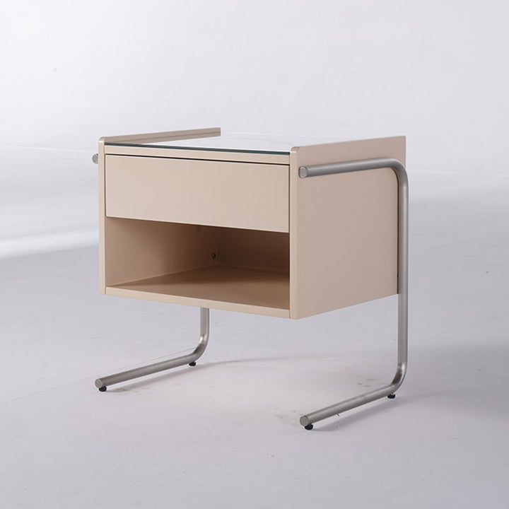 Contemporary Industrial Stainless Steel Bedside Table - 1 Drawer Open Shelf Nightstand For Bedroom
