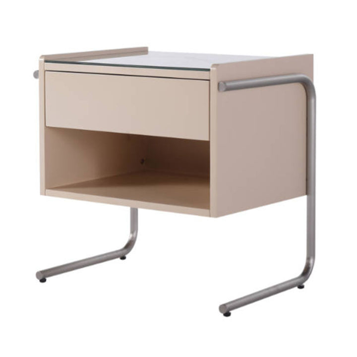 Contemporary Industrial Stainless Steel Bedside Table - 1 Drawer Open Shelf Nightstand For Bedroom