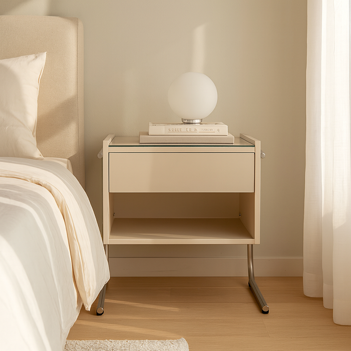 Table de chevet contemporaine en acier inoxydable industriel - table de nuit avec 1 tiroir et étagère ouverte pour chambre à coucher 