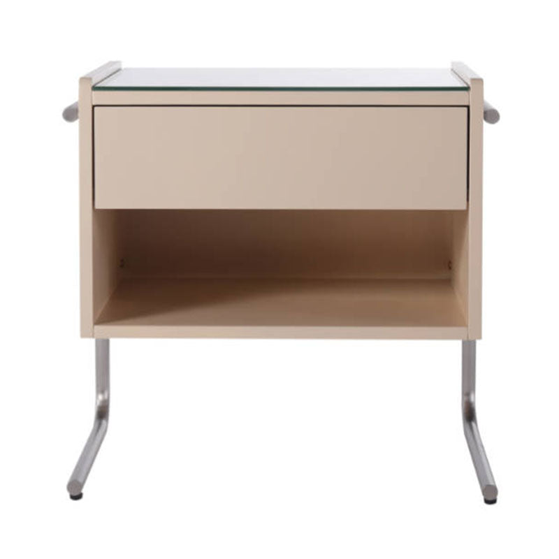 Contemporary Industrial Stainless Steel Bedside Table - 1 Drawer Open Shelf Nightstand For Bedroom