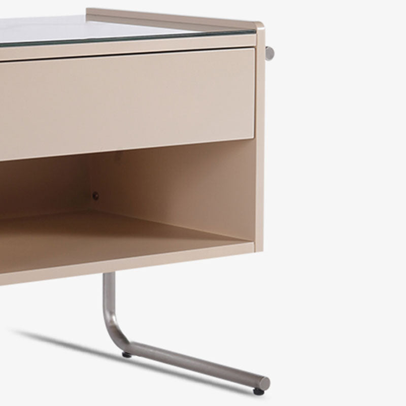 Contemporary Industrial Stainless Steel Bedside Table - 1 Drawer Open Shelf Nightstand For Bedroom
