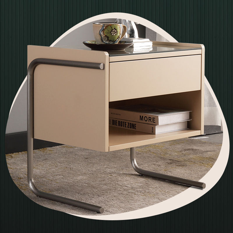 Contemporary Industrial Stainless Steel Bedside Table - 1 Drawer Open Shelf Nightstand For Bedroom