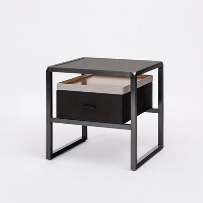 Contemporary Creative Square Stainless Steel Frame Bedside Table - 1 Drawer Nightstand For Bedroom
