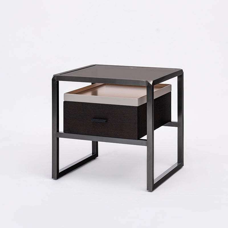 Contemporary Creative Square Stainless Steel Frame Bedside Table - 1 Drawer Nightstand For Bedroom