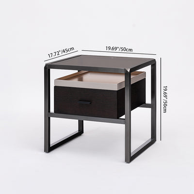 Contemporary Creative Square Stainless Steel Frame Bedside Table - 1 Drawer Nightstand For Bedroom