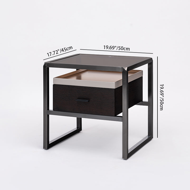 Contemporary Creative Square Stainless Steel Frame Bedside Table - 1 Drawer Nightstand For Bedroom