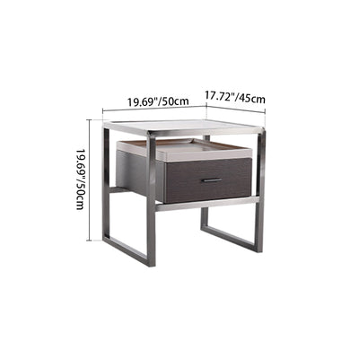 Contemporary Creative Square Stainless Steel Frame Bedside Table - 1 Drawer Nightstand For Bedroom