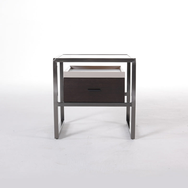 Table de chevet contemporaine carrée en acier inoxydable créatif - table de nuit à 1 tiroir pour chambre à coucher 
