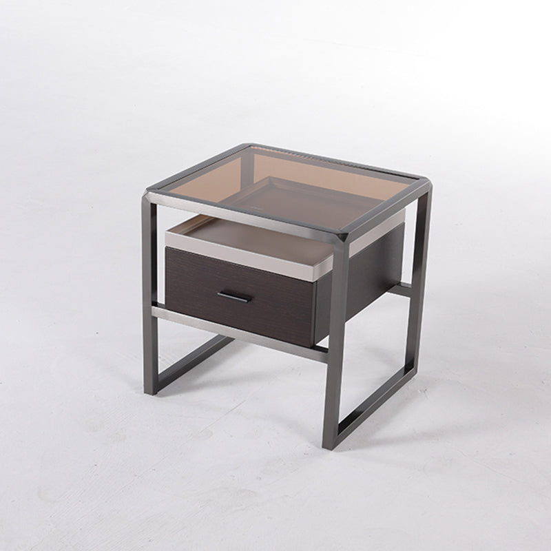 Table de chevet contemporaine carrée en acier inoxydable créatif - table de nuit à 1 tiroir pour chambre à coucher 