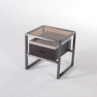 Contemporary Creative Square Stainless Steel Frame Bedside Table - 1 Drawer Nightstand For Bedroom