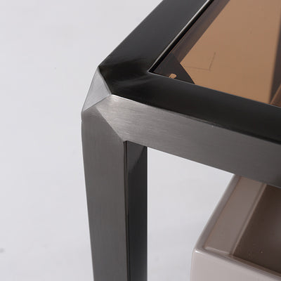 Contemporary Creative Square Stainless Steel Frame Bedside Table - 1 Drawer Nightstand For Bedroom