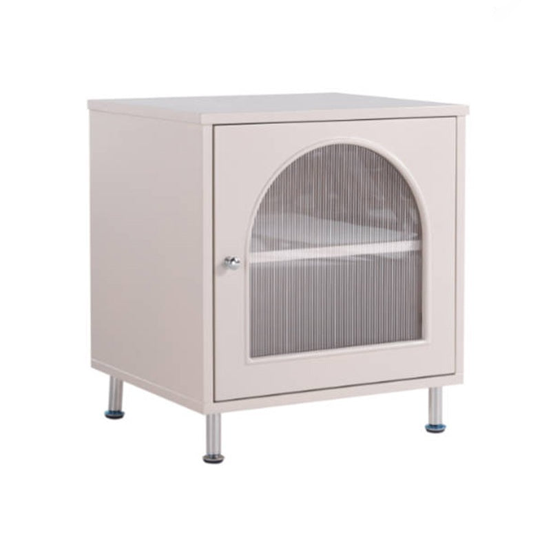 Contemporary Scandinavian Ribbed Glass Door Bedside Table - Semi-Transparent Nightstand For Bedroom