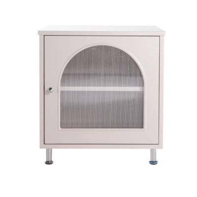 Contemporary Scandinavian Ribbed Glass Door Bedside Table - Semi-Transparent Nightstand For Bedroom