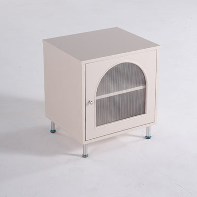 Contemporary Scandinavian Ribbed Glass Door Bedside Table - Semi-Transparent Nightstand For Bedroom