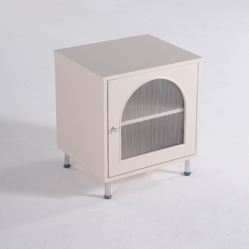 Contemporary Scandinavian Ribbed Glass Door Bedside Table - Semi-Transparent Nightstand For Bedroom