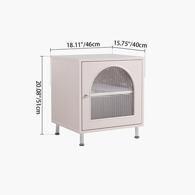 Contemporary Scandinavian Ribbed Glass Door Bedside Table - Semi-Transparent Nightstand For Bedroom