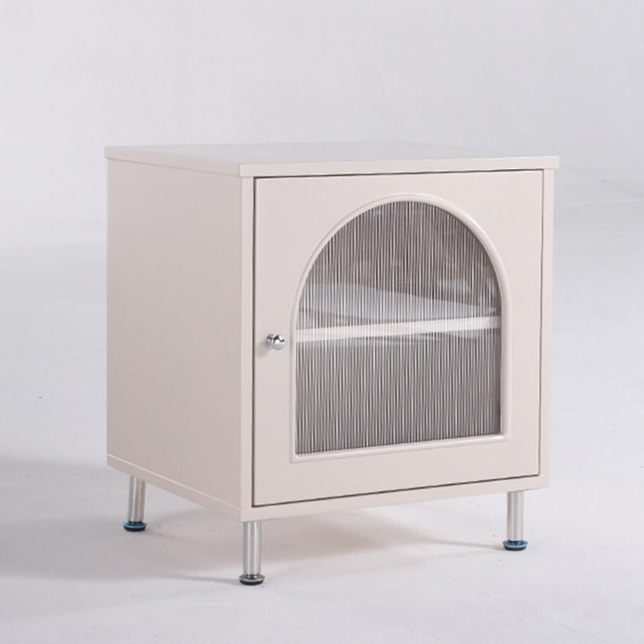 Table de chevet contemporaine scandinave en verre nervuré avec porte - table de nuit semi-transparente pour chambre à coucher 