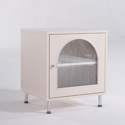 Contemporary Scandinavian Ribbed Glass Door Bedside Table - Semi-Transparent Nightstand For Bedroom