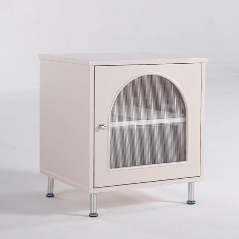 Contemporary Scandinavian Ribbed Glass Door Bedside Table - Semi-Transparent Nightstand For Bedroom