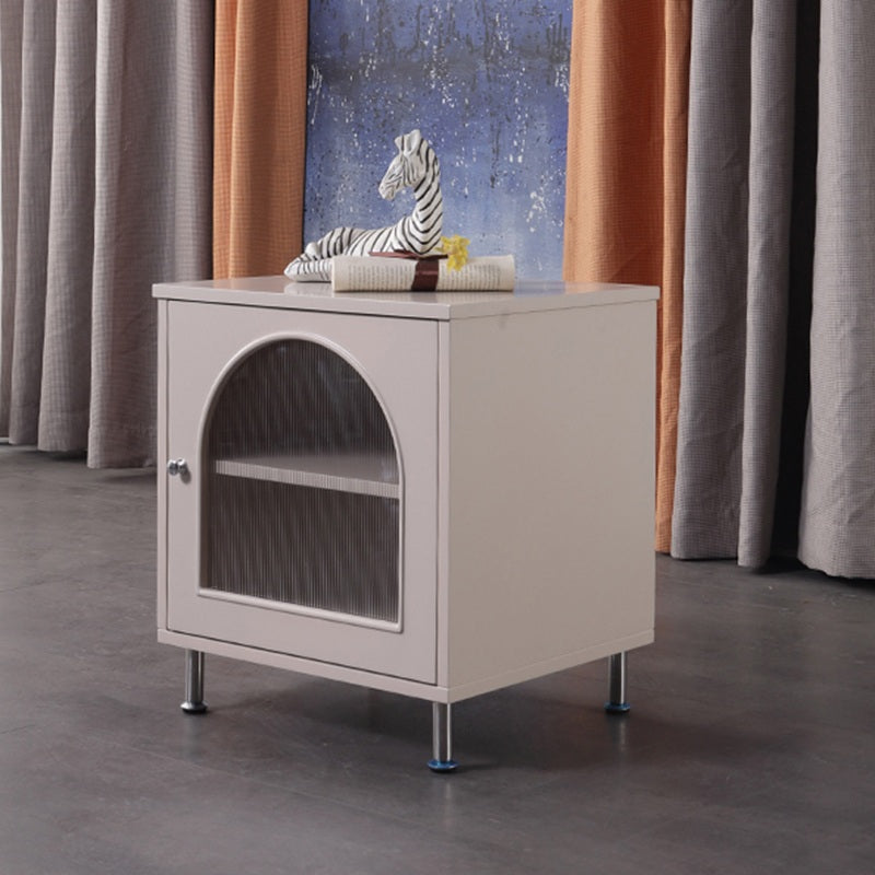 Contemporary Scandinavian Ribbed Glass Door Bedside Table - Semi-Transparent Nightstand For Bedroom