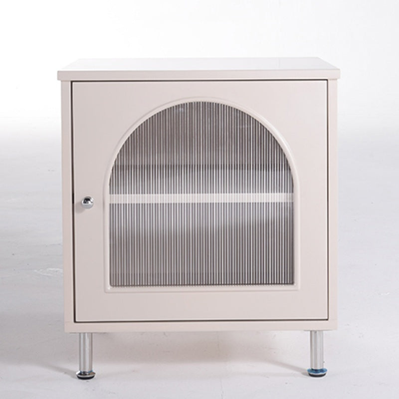 Contemporary Scandinavian Ribbed Glass Door Bedside Table - Semi-Transparent Nightstand For Bedroom