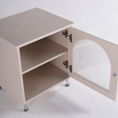 Contemporary Scandinavian Ribbed Glass Door Bedside Table - Semi-Transparent Nightstand For Bedroom