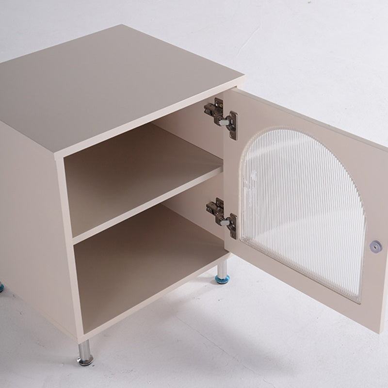 Contemporary Scandinavian Ribbed Glass Door Bedside Table - Semi-Transparent Nightstand For Bedroom