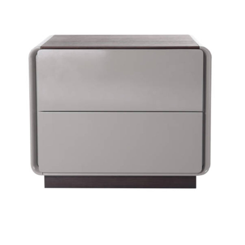 Contemporary Nordic High Gloss Bedside Table - Rounded Corners 2 Drawers Nightstand For Bedroom