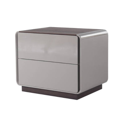 Contemporary Nordic High Gloss Bedside Table - Rounded Corners 2 Drawers Nightstand For Bedroom
