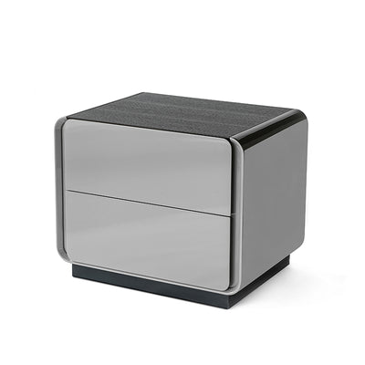 Contemporary Nordic High Gloss Bedside Table - Rounded Corners 2 Drawers Nightstand For Bedroom