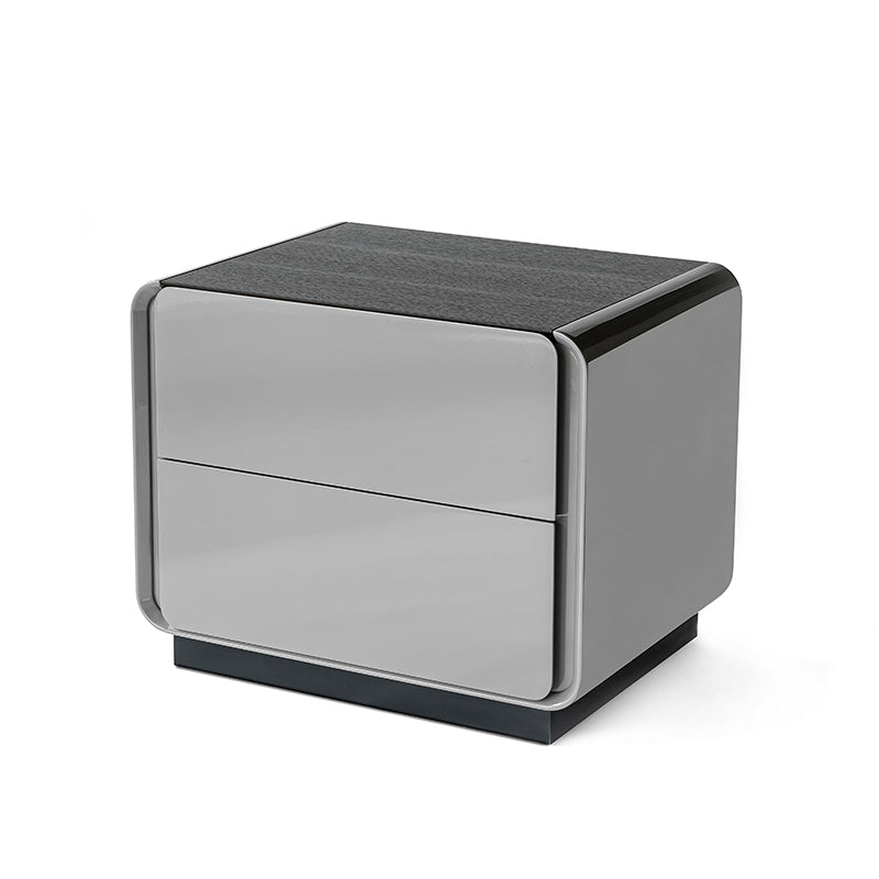Contemporary Nordic High Gloss Bedside Table - Rounded Corners 2 Drawers Nightstand For Bedroom