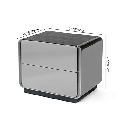 Contemporary Nordic High Gloss Bedside Table - Rounded Corners 2 Drawers Nightstand For Bedroom
