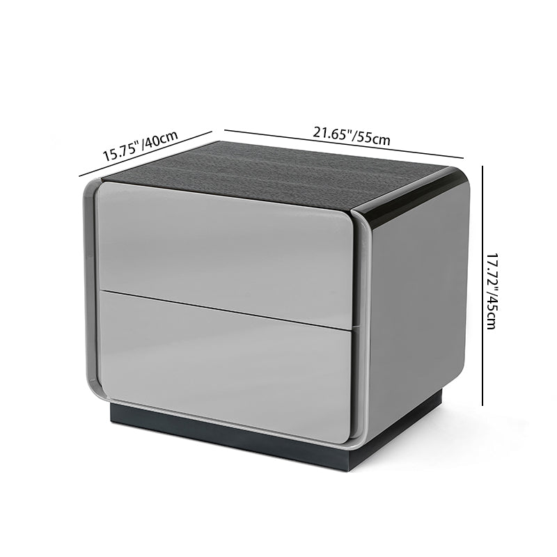 Contemporary Nordic High Gloss Bedside Table - Rounded Corners 2 Drawers Nightstand For Bedroom