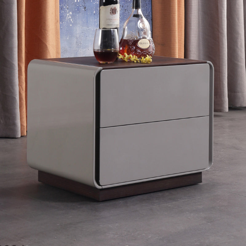 Contemporary Nordic High Gloss Bedside Table - Rounded Corners 2 Drawers Nightstand For Bedroom