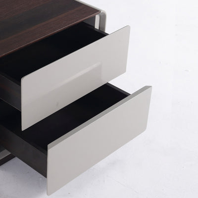 Contemporary Nordic High Gloss Bedside Table - Rounded Corners 2 Drawers Nightstand For Bedroom